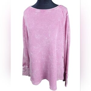 COLDWATER CREEK | Soft Pink Waffle Knit Long-Sleeved Sweatshirt Top